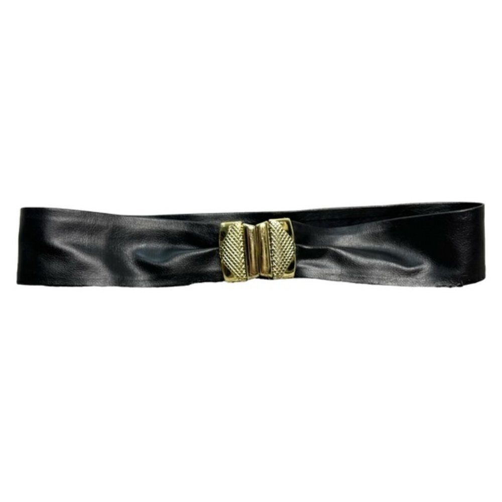 Vintage 80s Gutos black gold metal clasp wide belt
